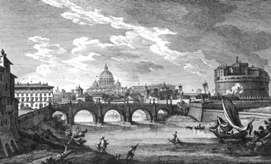 Fig 6b Ponte e Mole Adriana, oggi Castel S. Angelo, TAV 86, G. Vasi, ca. 1747